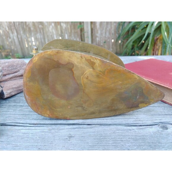 Vintage Brass Coal Iron With Blue Dutch Style Ceramic Handle - Picture 6 of 10